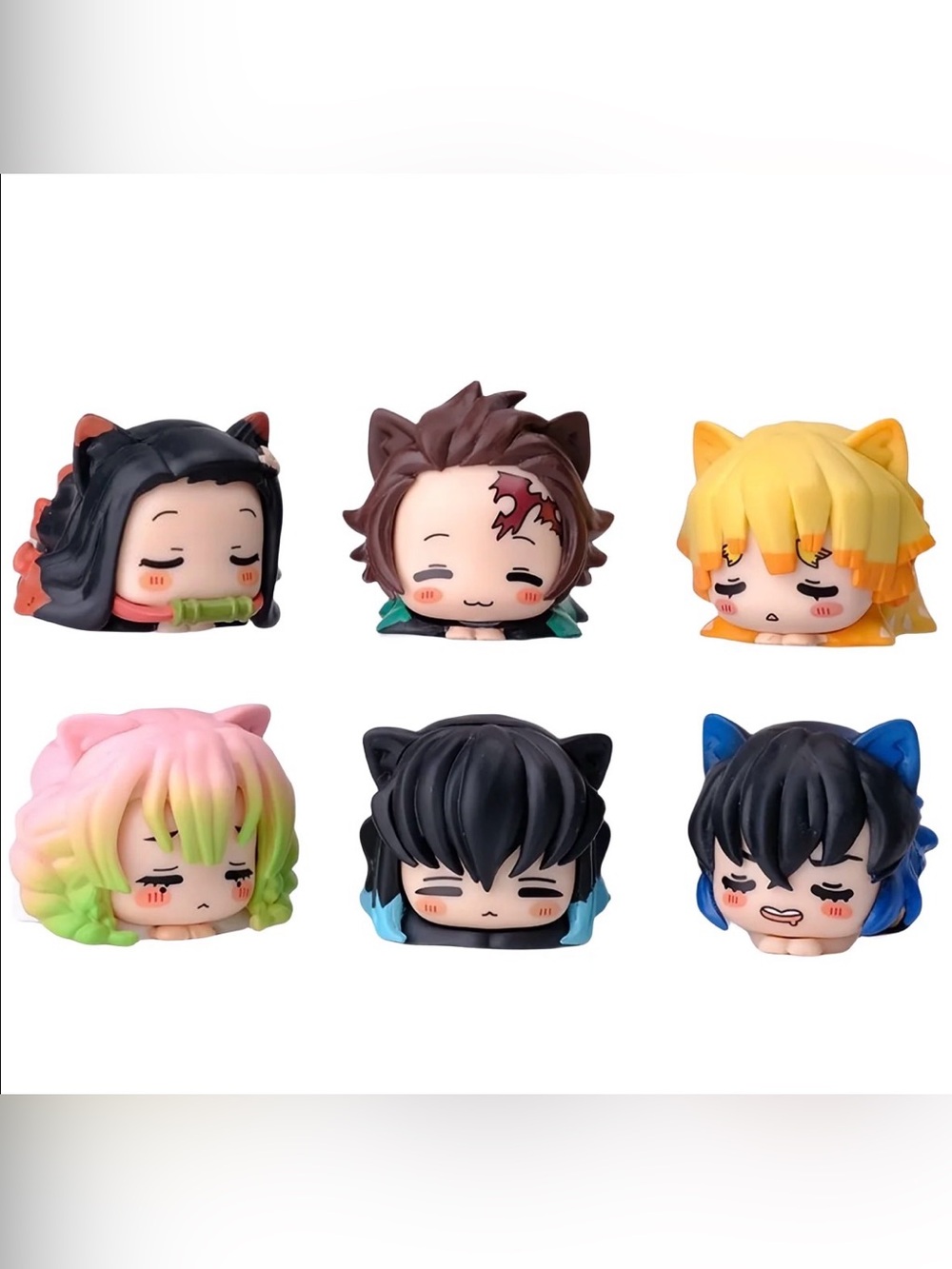 Kawaii Demon Slayer Cat Ear Chibi Figure Set